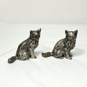 Vintage Peltro Italy Pewter Cat Figurines 1970s Miniature Marcasite Black Eyes